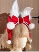 Christmas Red Velvet Bowknot White Fur Ball Rabbit Ears Cute Classic Lolita Headband