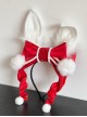 Christmas Red Velvet Bowknot White Fur Ball Rabbit Ears Cute Classic Lolita Headband