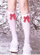 College Style Sweet Personality Red Striped Bow-Knot Thin Section White School Lolita Socks