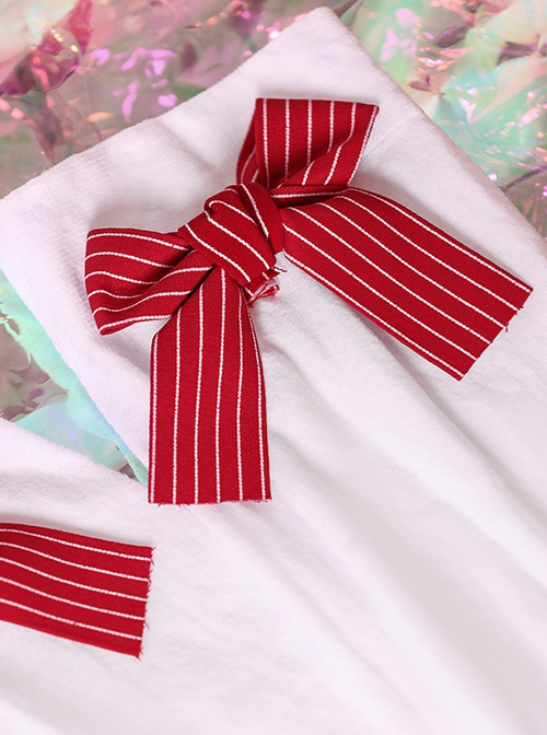 College Style Sweet Personality Red Striped Bow-Knot Thin Section White School Lolita Socks