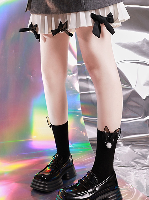 Black Three-Dimensional Plush Ball Rabbit Ears Cute All-Match Cotton Classic Lolita Socks