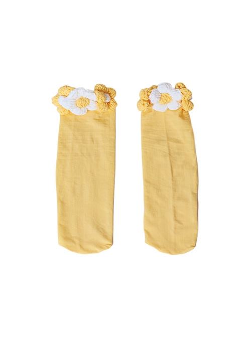 Yellow-White Woven Small Flower Decoration Sweet Preppy Style Retro Classic Lolita Socks