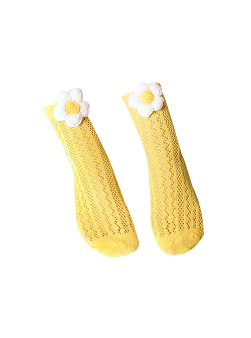 Retro Preppy Thin Section Hollow Woven White Small Flower Decoration Trendy Cool Classic Lolita Socks