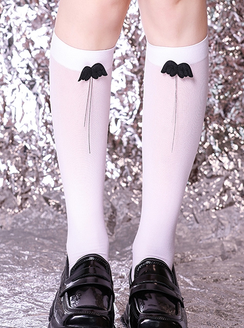 Summer Thin Mary Jane JK Wings Tassel Decorate White Classic Lolita Socks