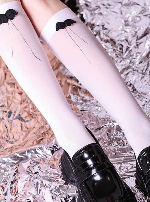 Summer Thin Mary Jane JK Wings Tassel Decorate White Classic Lolita Socks