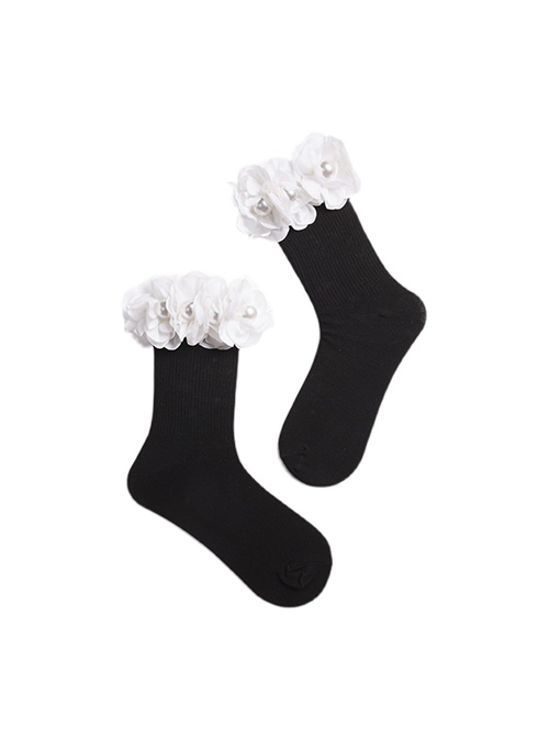 Three-Dimensional White Small Flower Pearl Design Sweet Personality Trendy Cool Spring Classic Lolita Socks