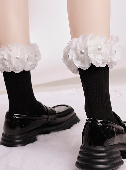 Three-Dimensional White Small Flower Pearl Design Sweet Personality Trendy Cool Spring Classic Lolita Socks