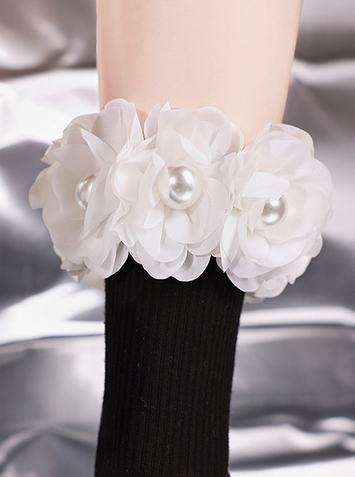 Three-Dimensional White Small Flower Pearl Design Sweet Personality Trendy Cool Spring Classic Lolita Socks