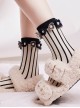 Weave Black Gray Contrasting Color Small Flower Pearl Decoration Stripes Are Sweet Versatile Classic Lolita Socks