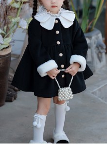 White Petal Collar Design Versatile Spring Autumn Fashion Cute Plush Cuffs Classic Lolita Kids Long-Sleeved Coat