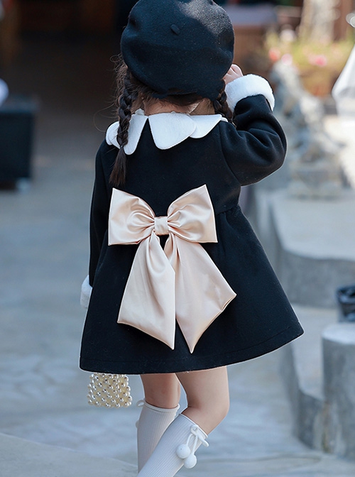 White Petal Collar Design Versatile Spring Autumn Fashion Cute Plush Cuffs Classic Lolita Kids Long-Sleeved Coat