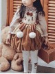 Little Bear Coco Series Autumn Winter Warm Caramel Color Little Bear Embroidered Pom Ball Decoration Sweet Lolita Kids Sleeveless Dress