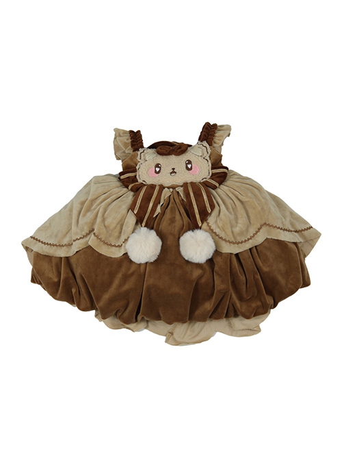 Little Bear Coco Series Autumn Winter Warm Caramel Color Little Bear Embroidered Pom Ball Decoration Sweet Lolita Kids Sleeveless Dress