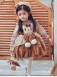 Little Bear Coco Series Autumn Winter Warm Caramel Color Little Bear Embroidered Pom Ball Decoration Sweet Lolita Kids Sleeveless Dress