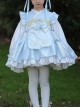 Chinoiserie Blue Plaid Cross Neck Embroidered Bowknot Decorated Ruffle Hem Classic Lolita Kids Long Sleeve Dress