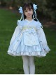 Chinoiserie Blue Plaid Cross Neck Embroidered Bowknot Decorated Ruffle Hem Classic Lolita Kids Long Sleeve Dress