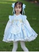 Chinoiserie Blue Plaid Cross Neck Embroidered Bowknot Decorated Ruffle Hem Classic Lolita Kids Long Sleeve Dress