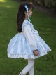 Chinoiserie Blue Plaid Cross Neck Embroidered Bowknot Decorated Ruffle Hem Classic Lolita Kids Long Sleeve Dress