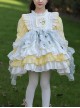 Rabbit Embroidery Plaid Printing Yellow White Fresh Multi-Layer Hem Design Cute Classic Lolita Kids Long Sleeve Dress