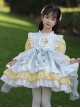 Rabbit Embroidery Plaid Printing Yellow White Fresh Multi-Layer Hem Design Cute Classic Lolita Kids Long Sleeve Dress
