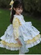 Rabbit Embroidery Plaid Printing Yellow White Fresh Multi-Layer Hem Design Cute Classic Lolita Kids Long Sleeve Dress