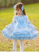 Pastoral Style Blue Floral Mosaic Lantern Sleeve Love Bow-Knot Decoration Spring Autumn Classic Lolita Kids Long-Sleeved Dress