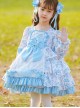 Pastoral Style Blue Floral Mosaic Lantern Sleeve Love Bow-Knot Decoration Spring Autumn Classic Lolita Kids Long-Sleeved Dress