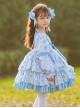 Pastoral Style Blue Floral Mosaic Lantern Sleeve Love Bow-Knot Decoration Spring Autumn Classic Lolita Kids Long-Sleeved Dress