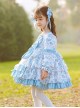 Pastoral Style Blue Floral Mosaic Lantern Sleeve Love Bow-Knot Decoration Spring Autumn Classic Lolita Kids Long-Sleeved Dress