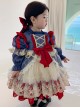 Vintage Palace Lace Puff Sleeve Ornate Bow-Knot Decoration Classic Lolita Kids Long Sleeve Dress