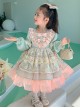 Elegant Square Neck Lace Fairy Sweet Lolita Stitching Lantern Sleeve Kids Long-Sleeve Dress