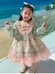 Elegant Square Neck Lace Fairy Sweet Lolita Stitching Lantern Sleeve Kids Long-Sleeve Dress