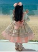 Elegant Square Neck Lace Fairy Sweet Lolita Stitching Lantern Sleeve Kids Long-Sleeve Dress