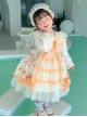 Yellow Sweet Flower Print Spring Lace Lantern Sleeve Sweet Lolita Kids Long Sleeve Dress