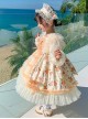 Yellow Sweet Flower Print Spring Lace Lantern Sleeve Sweet Lolita Kids Long Sleeve Dress