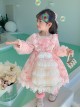 Flower Print Stripe Bow-Knot Decoration White Lace Sweet Lolita Kids Long Sleeve Dress