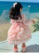 Flower Print Stripe Bow-Knot Decoration White Lace Sweet Lolita Kids Long Sleeve Dress