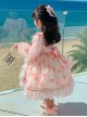 Flower Print Stripe Bow-Knot Decoration White Lace Sweet Lolita Kids Long Sleeve Dress