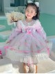 Pink Sweet Translucent Lace Round Neck Flower Decoration Sweet Lolita Kids Long Sleeve Dress