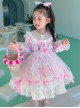 Pink Sweet Translucent Lace Round Neck Flower Decoration Sweet Lolita Kids Long Sleeve Dress