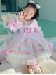 Pink Sweet Translucent Lace Round Neck Flower Decoration Sweet Lolita Kids Long Sleeve Dress