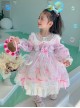 Pink Sweet Translucent Lace Round Neck Flower Decoration Sweet Lolita Kids Long Sleeve Dress