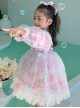 Pink Sweet Translucent Lace Round Neck Flower Decoration Sweet Lolita Kids Long Sleeve Dress