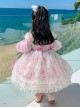 Pink Sweet Translucent Lace Round Neck Flower Decoration Sweet Lolita Kids Long Sleeve Dress