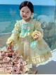 Blue Bow-Knot Decoration Sweet Lolita Love Mesh Lace Ruffle Hem Kids Long Sleeve Dress