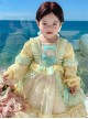 Blue Bow-Knot Decoration Sweet Lolita Love Mesh Lace Ruffle Hem Kids Long Sleeve Dress