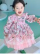 Spring Sweet Lolita Floral Lantern Sleeve Petal Lace Ruffle Hem Kids Long Sleeve Dress