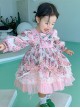 Spring Sweet Lolita Floral Lantern Sleeve Petal Lace Ruffle Hem Kids Long Sleeve Dress