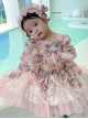 Spring Sweet Lolita Floral Lantern Sleeve Petal Lace Ruffle Hem Kids Long Sleeve Dress