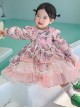 Spring Sweet Lolita Floral Lantern Sleeve Petal Lace Ruffle Hem Kids Long Sleeve Dress